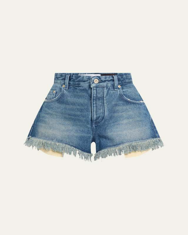 Anagram Detail Frayed Denim Shorts